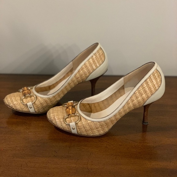 GUCCI - Horse bit Bamboo Straw Kitten heels - Picture 6 of 10